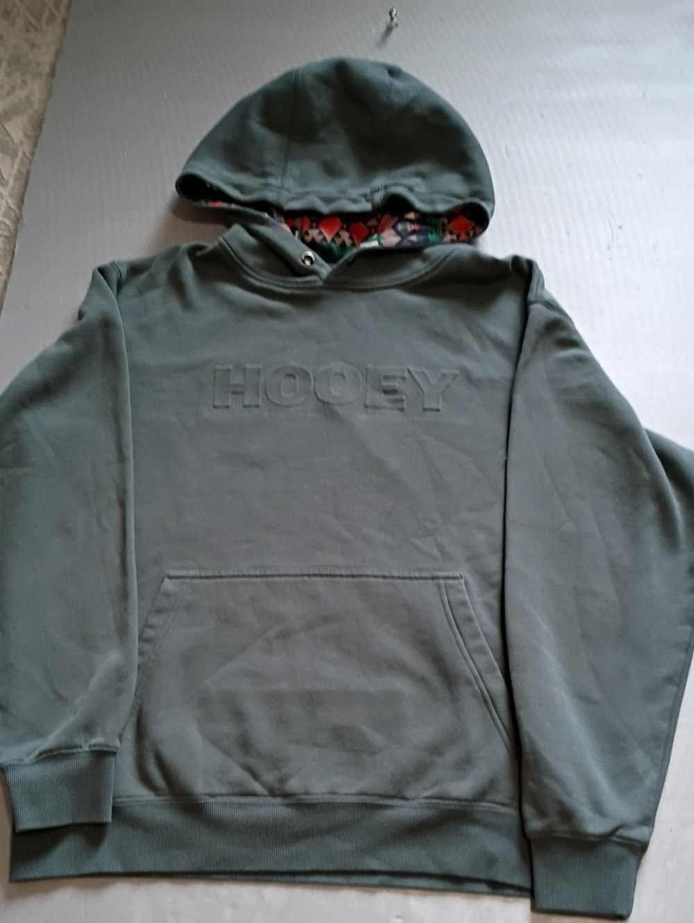 Hooey Men's Hooded Sweatshirt in Olive Green. Cell Phone Holder In Pocket.